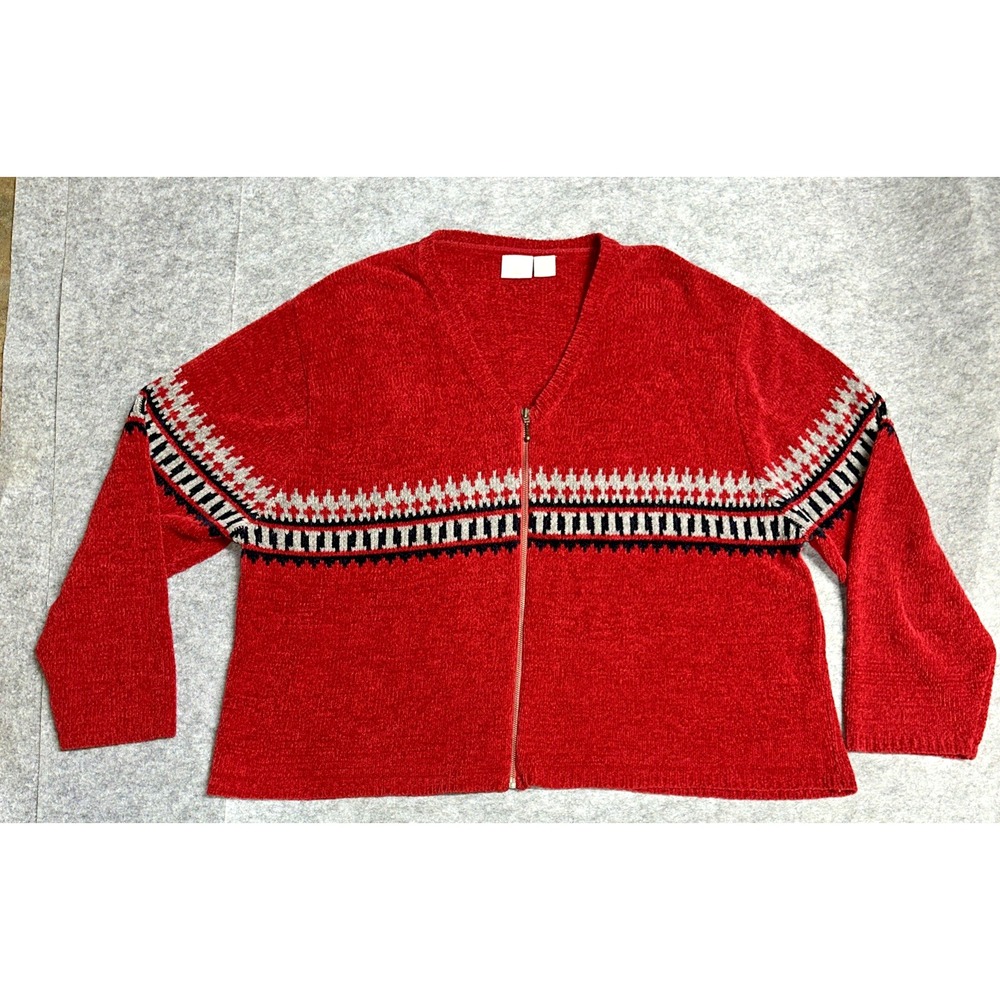 Fiorlini International Red Zip Sweater Women's 22/24 Vintage‎ Made Korea (2P-13)
